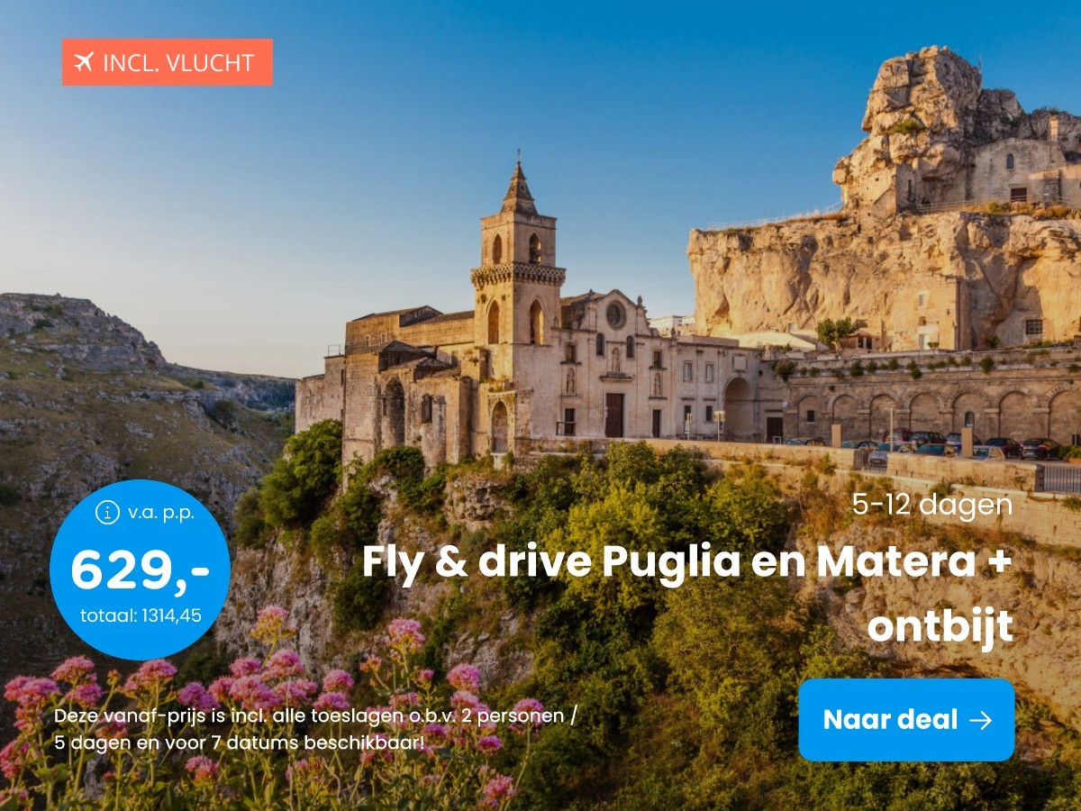 Fly & drive Puglia en Matera + ontbijt