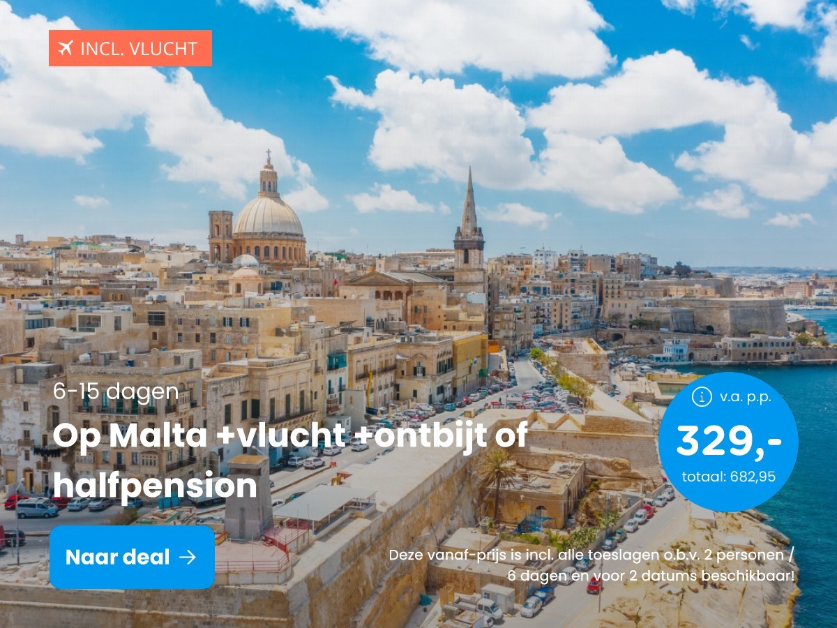 Op Malta +vlucht +ontbijt of halfpension